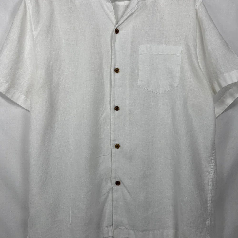 J.Crew White Short Sleeve Linen Camp Collar Button Down Shirt – Size Large (L)